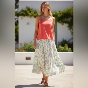 Mudd NWT Pink Coral Festival Tank Top Spaghetti Strap Cami Large